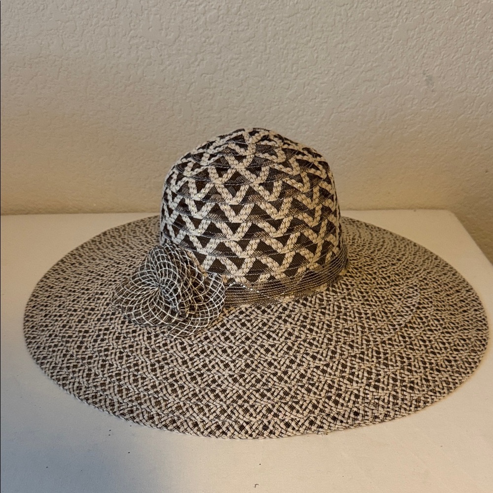 Elegant Black and White Woven Sun Hat